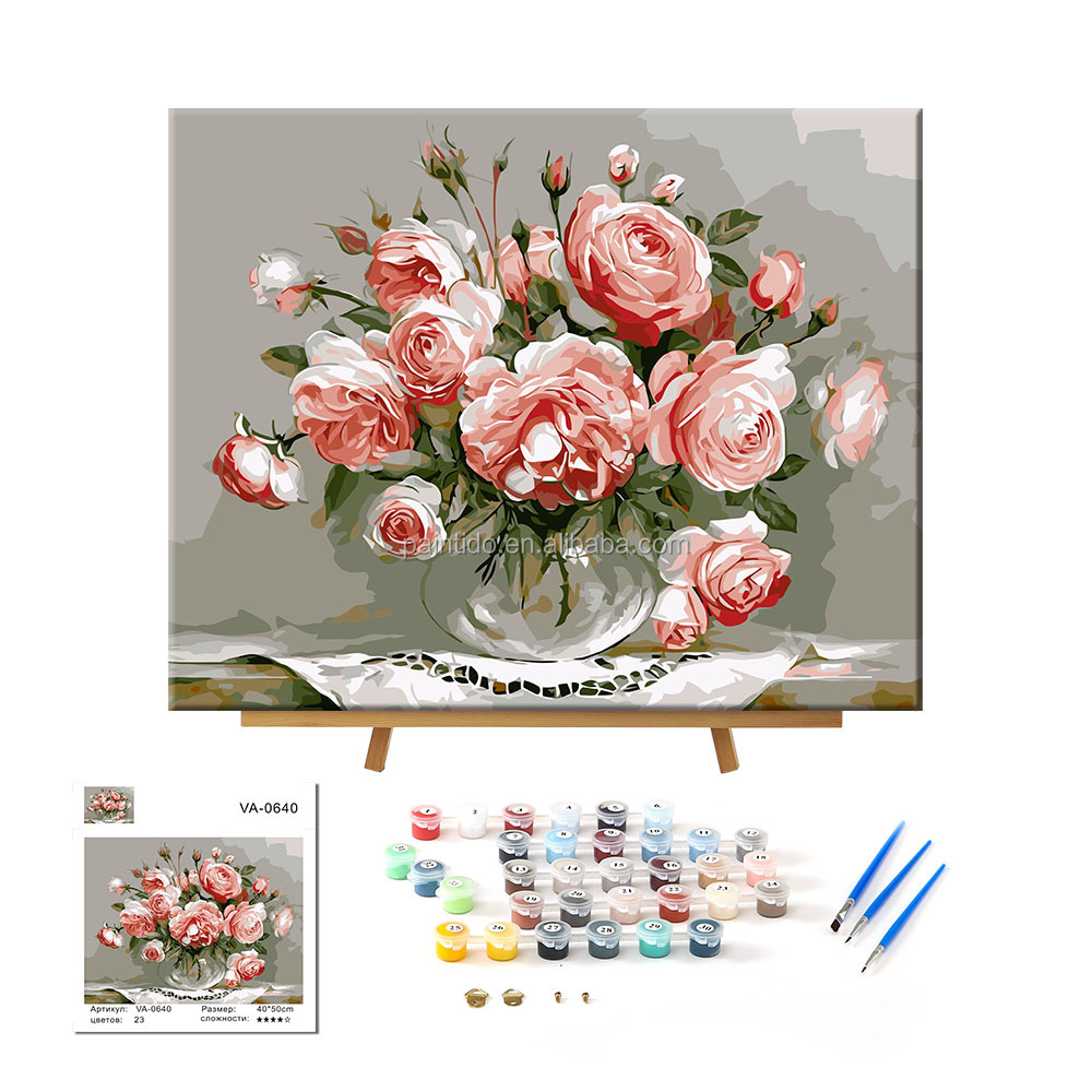 Paintido Европейская розовая ваза в рамке или Безрамная краска от numubers DIY Краска для украшения стен