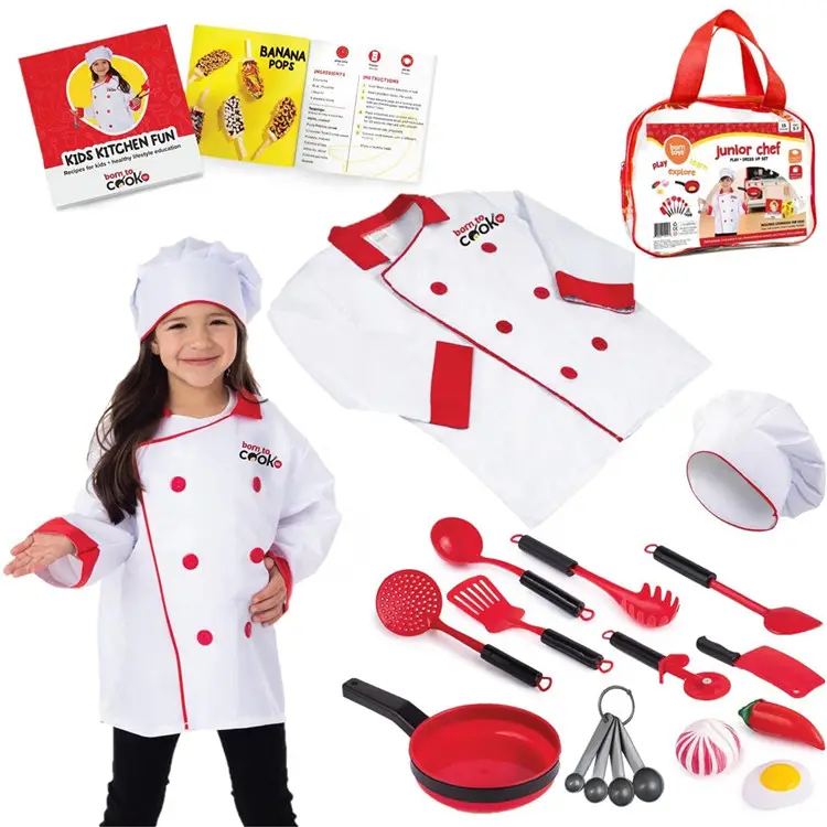 Fun Kids Chef Costume Cooking Set Educational Pretend Play Toy Children Chef Preschool Dress Up Toys For 3-7 Years Old