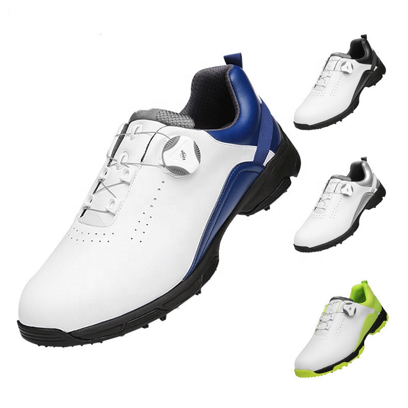 Golf Shoes Men's Waterproof Breathable Outdoor Golfing Spikes Shoes Male Rotating Shoelaces Sports Sneakers Non-slip Trainers