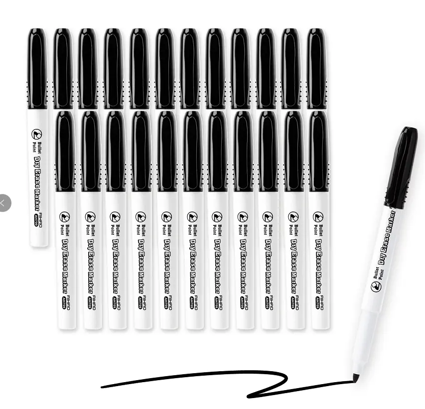 2021 Hot Selling Wholesale Aihao Black Bullet Tip White Board Markers Dry Erase Pen Set For School And Office