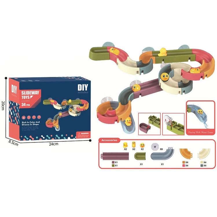 36PCS Baby Bath Toys DIY Assembling Track Waterfall Slideway Shower Floating Bath Slide Suction Cup Set