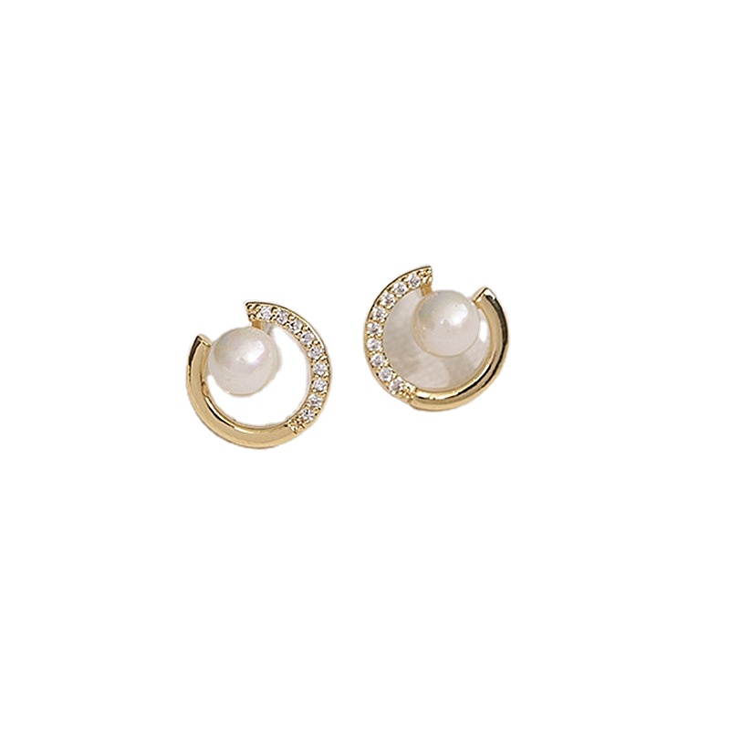 2020 New Arrival Trendy Round Exquisite Pearl Round C-shaped Simple Stud Earrings For Women Fashion Crystal Jewelry