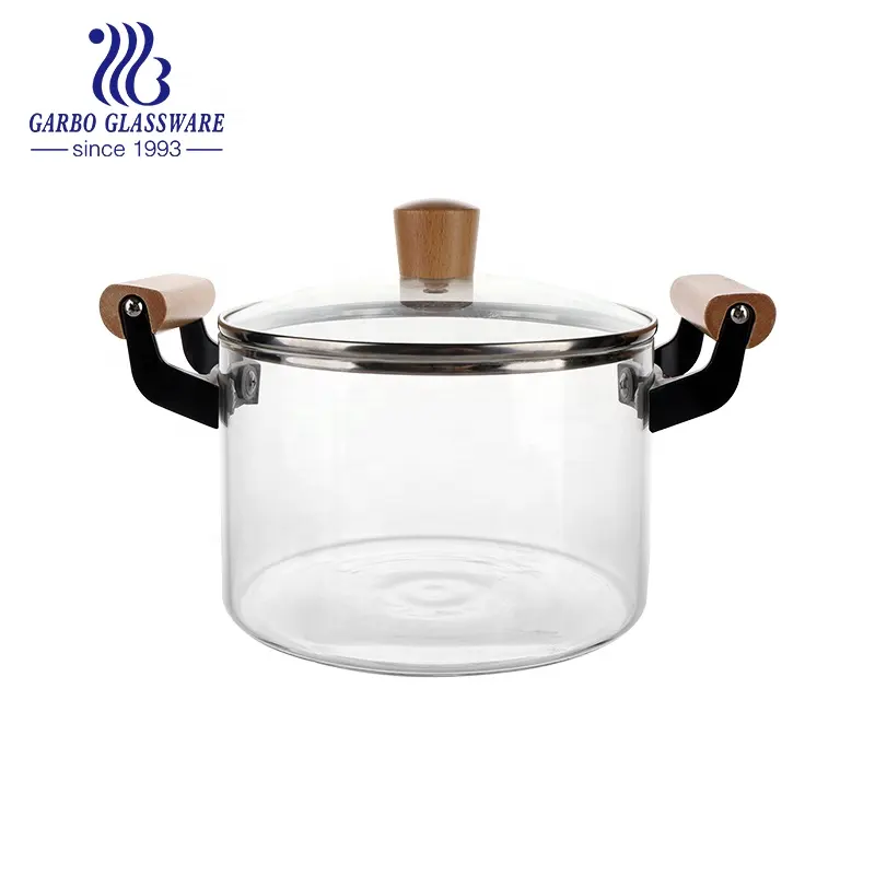 Glass Saucepan with Lid for Cooking Glass Pot Stovetop Heat Resistant Borosilicate Glass Pot with Stainless Steel Double Handles