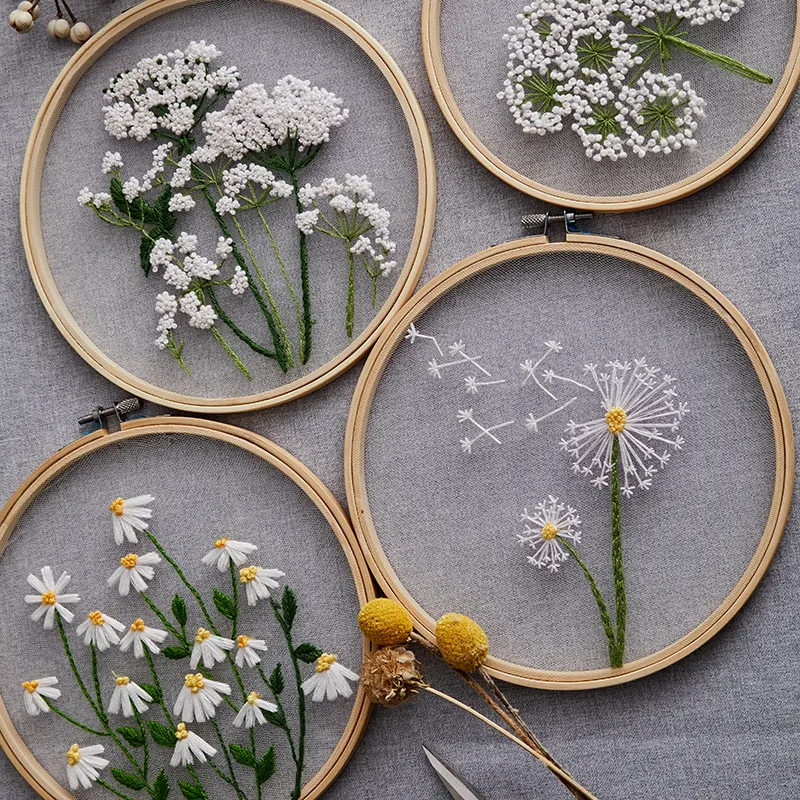 Transparent Yarn Flowers DIY Embroidery Kit for Beginner Handmade Material set Embroidery Painting Wall Decor Creative Gift