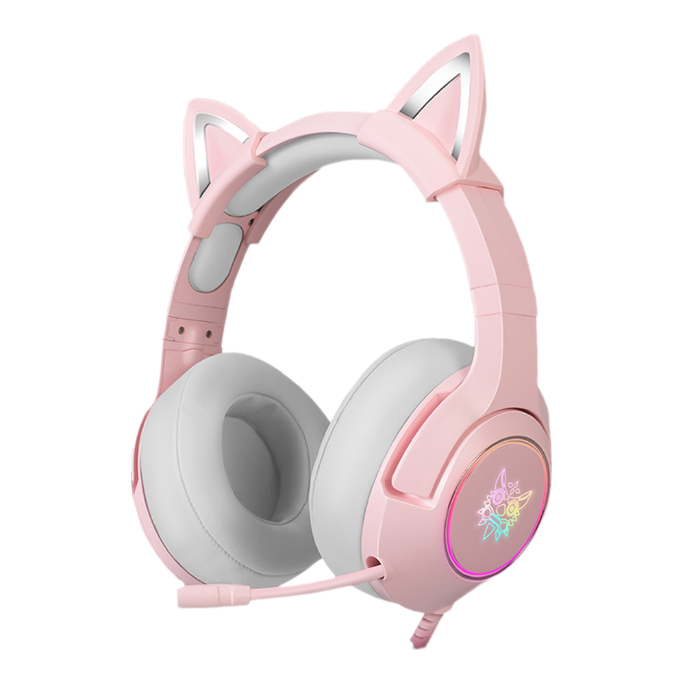 Проводная игровая гарнитура ONIKUMA K9 Pink Hi-Fi 3,5 мм с кошачьими ушками и микрофоном для компьютера