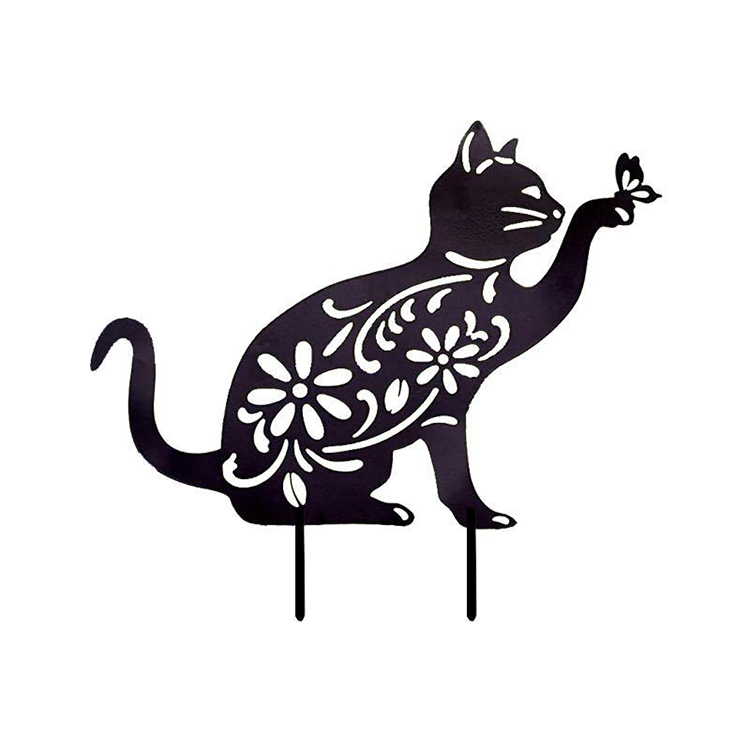 New Arrival Iron Landscape Decoration Garden Plug-in Hollow Cat Yard Garden Stake Ornaments Decoration