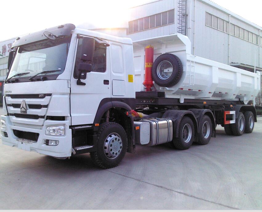 China 3 axle full side dump draw bar side tipper tractor trailer dump agriculture trailer
