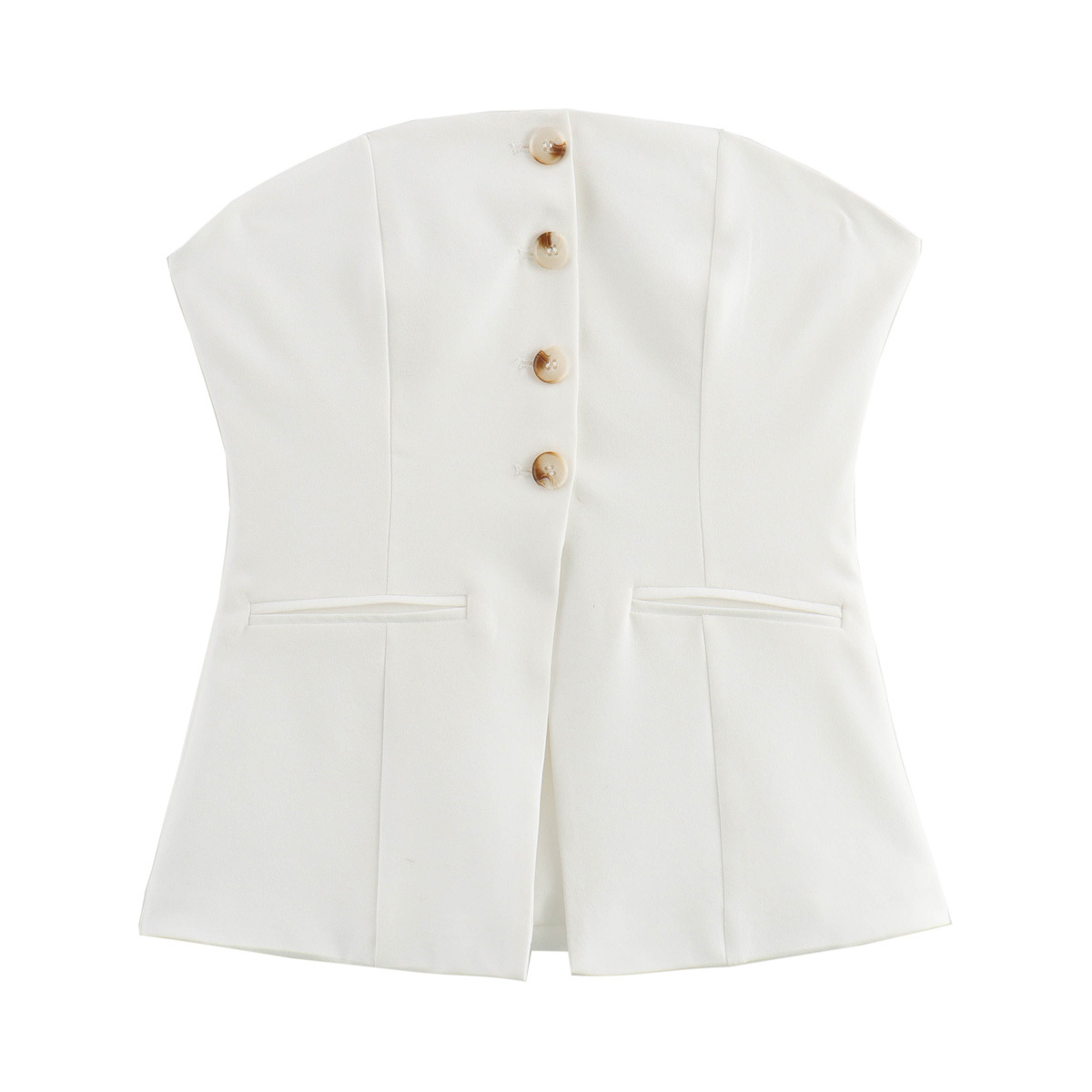 2024 Women's New Fashion Summer Breast Top Pocket top Retro casual chic women's top