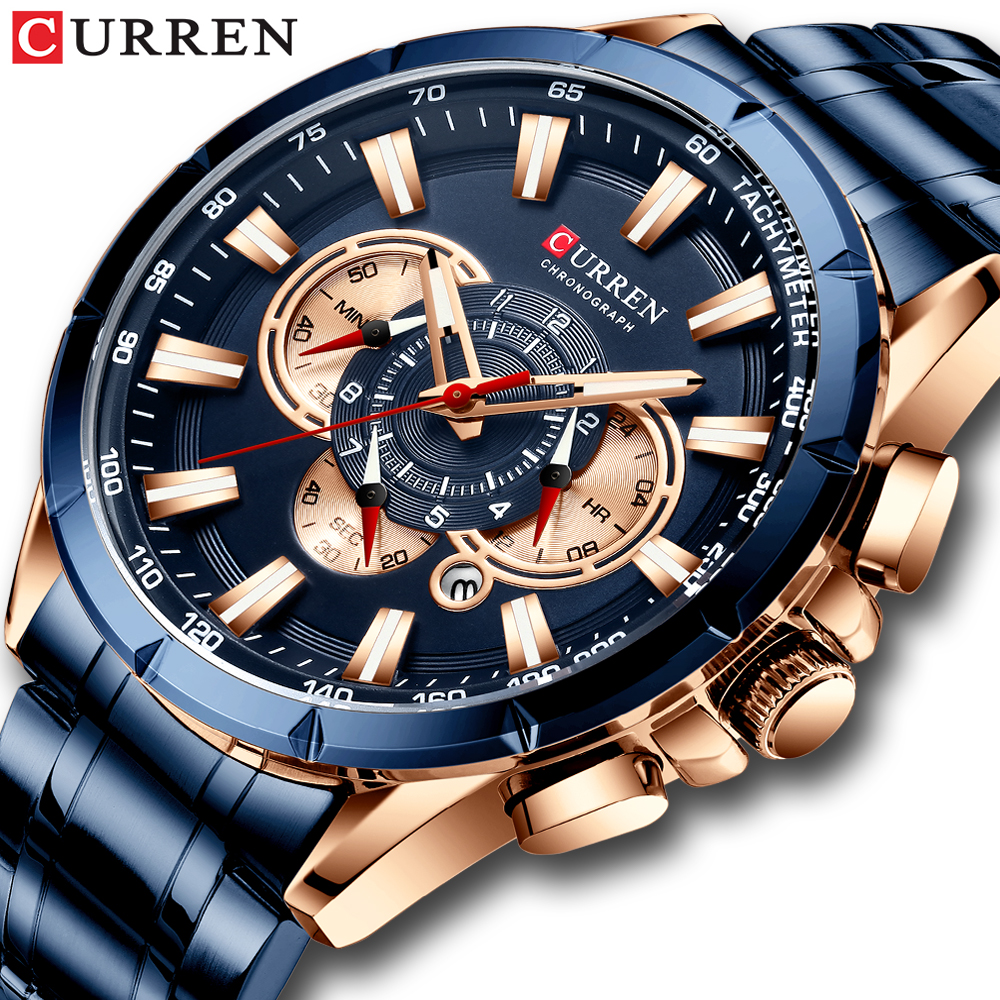8363 Causal Sport Chronograph Men's Watch Stainless Steel Luxury Business Watches Men Wrist Relogio Masculino