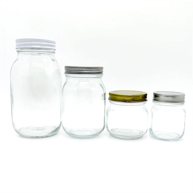 Hot sale wholesale 4oz 8oz 16oz Clear Wide Mouth Glass Mason Jar Canning Food Storage Jar with metal lid honey candle jar