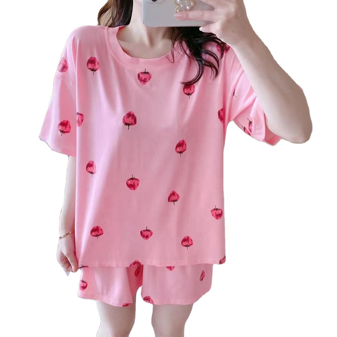 Pajamas Student Short Sleeve Shorts 2Pcs Set Sleepwear Korean Cartoon Comfy Breathable Milk Silk Summer Home Loungwear For Women