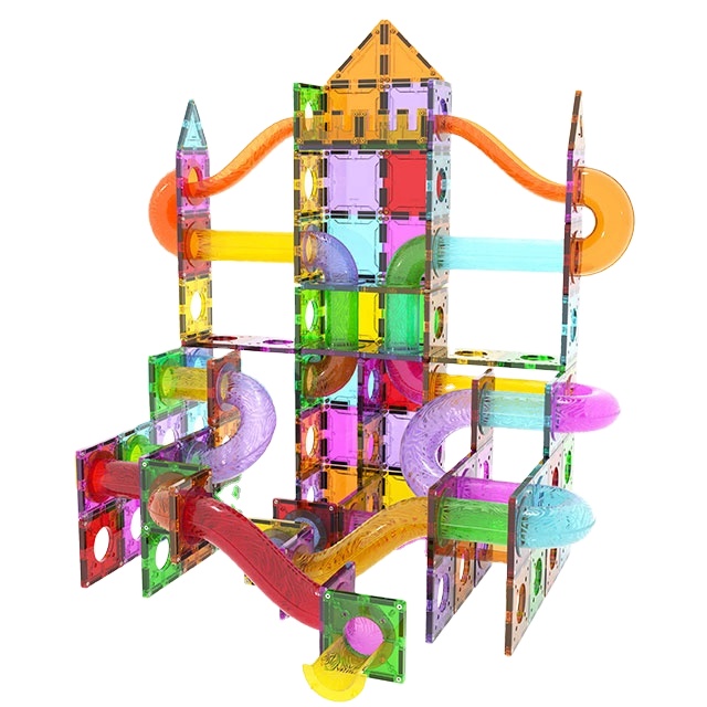 Good gift Magnetic plastic Building Block Toys Car Race Track Marble Run Tile with ball for Kids construction building tiles