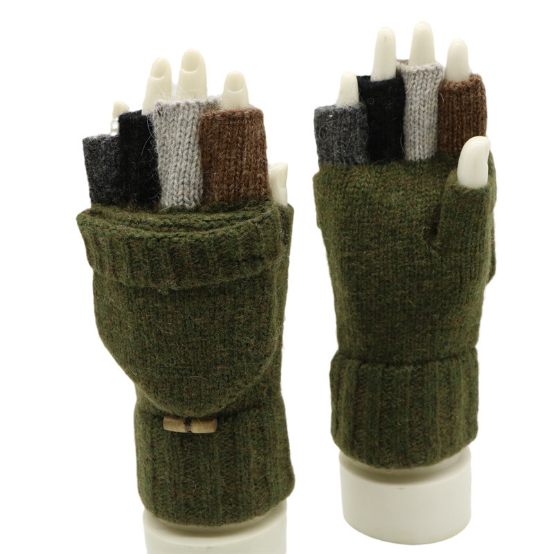 Custom Design Men's And Women's Winter Work Gloves Wool Thickened Knit Half Finger Warm Gloves