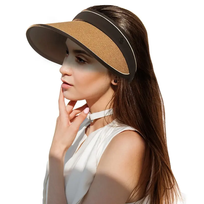 Outdoor Empty Top Sun Hat Summer Beach Sun Hat Uv Protection Lady Casual Shade Letter Straw Visor Cap