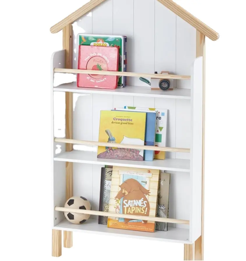 New wooden house shape shelf children's bookshelf picture book toy storage rack