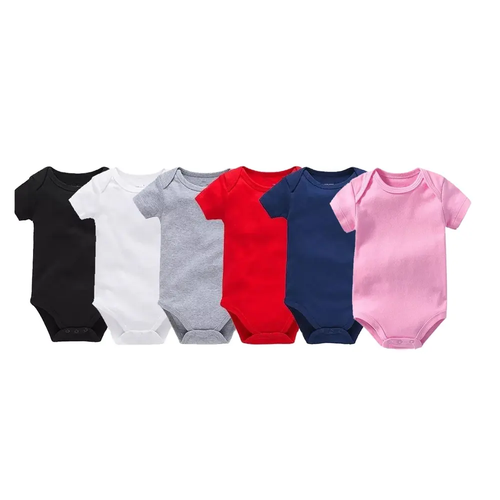 Wholesale Solid Color Baby Boys Girls Funny Infant Clothing Jumpsuit Short Sleeve Blank Bodysuit Clothes Baby+Rompers