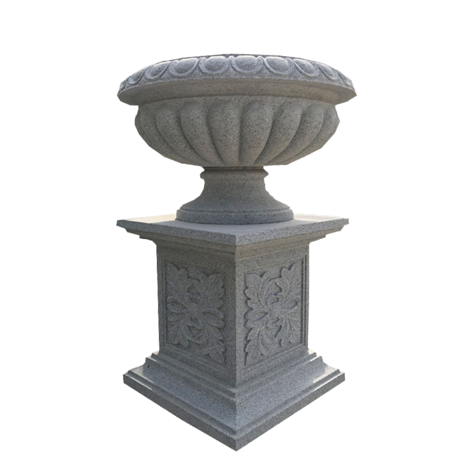 Tall Natural White Marble Garden Standing Flower Vase With Pedestal