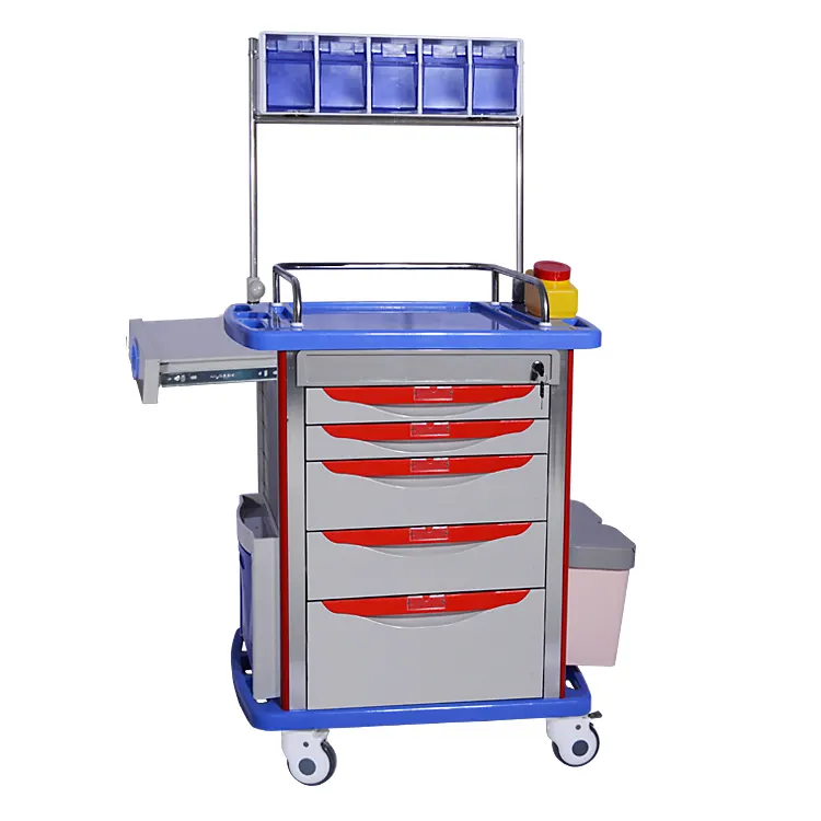 Best selling ABS plastic hospital anesthesia trolley with 5 drawers