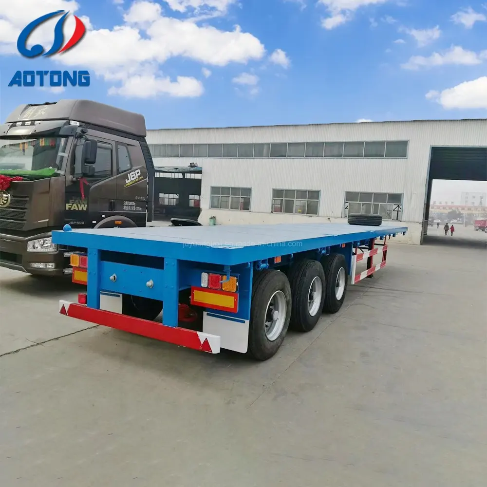 China manufacturer 3 axle 40ft  50 ton flatbed trailer cheap flatbed container transport semi trailers  for sale