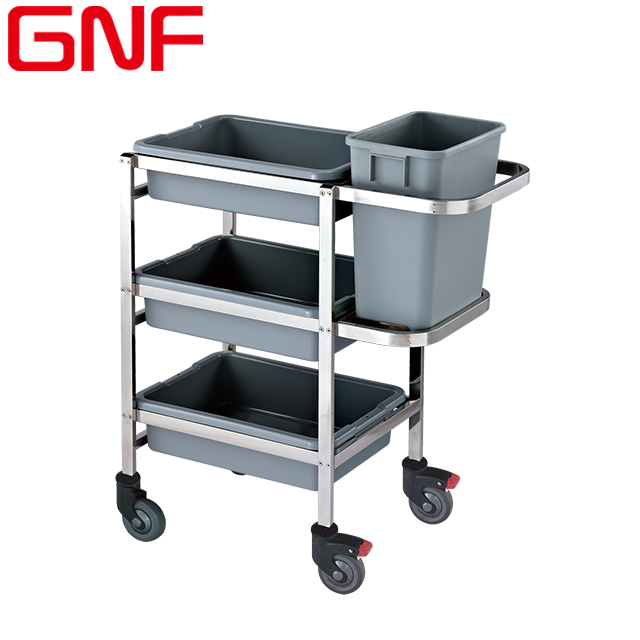 Тележка для сбора грязных тарелок GNF, пластиковые контейнеры с рамой из нержавеющей стали, 4 дюйма, полипропиленовые колеса