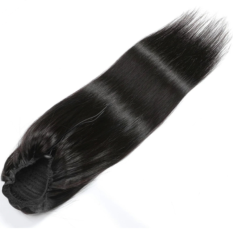 customized logo Straight Drawstring Ponytail Human Hair Indian Clip In Hair Extensions Non-Remy Ponytail For Women