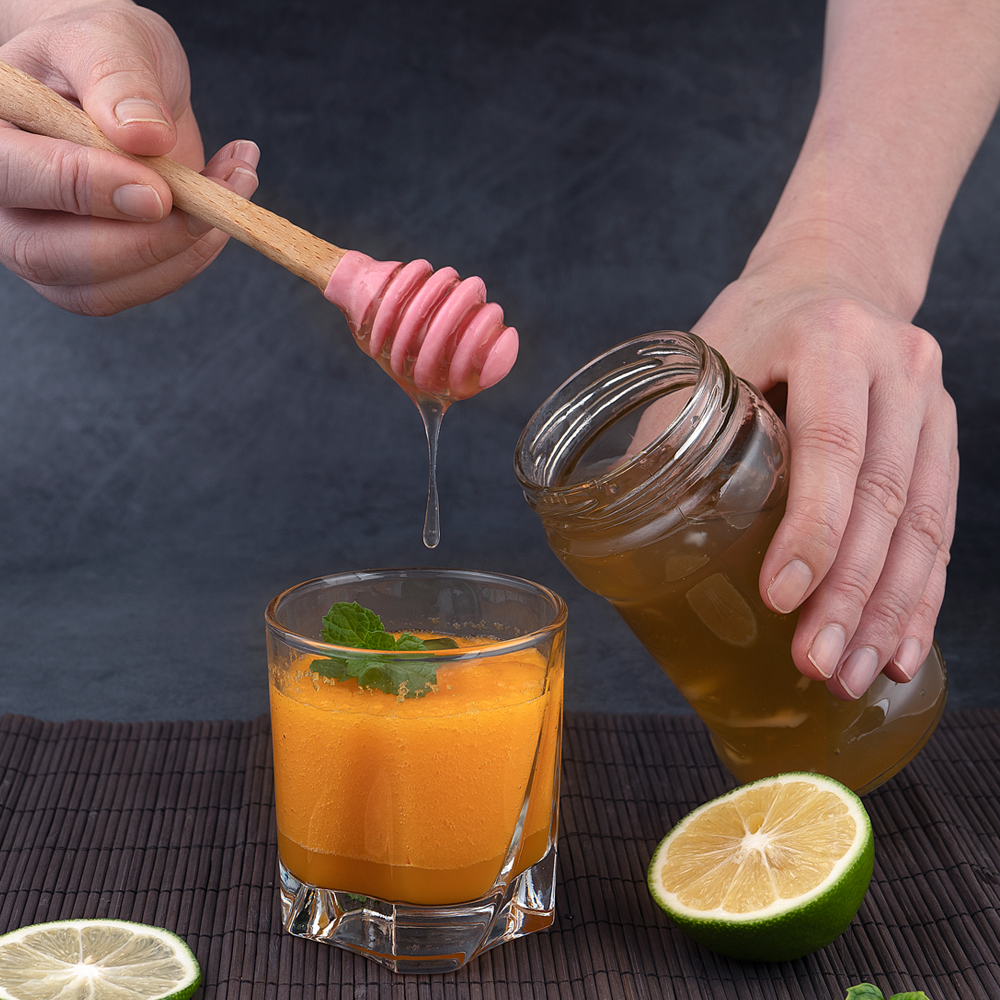 Hot Selling Honey Stir Bar Mixing Handle Jar Spoon Practical silicone Dipper Honey wood handle Long Stick Supplies Kitchen Tools