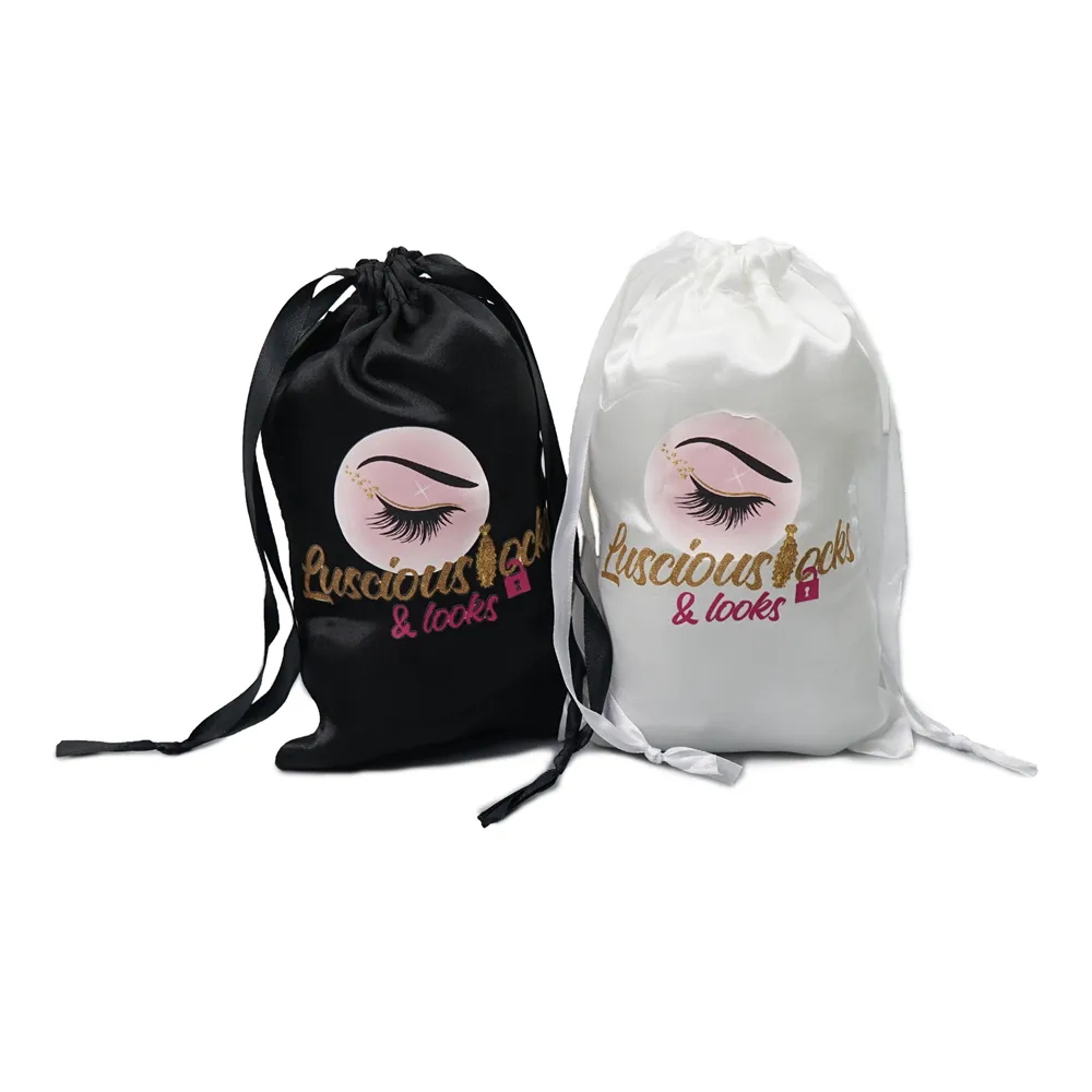 Custom Printed Small Silk Drawstring Bags Gold Satin large Pouch For cosmetics