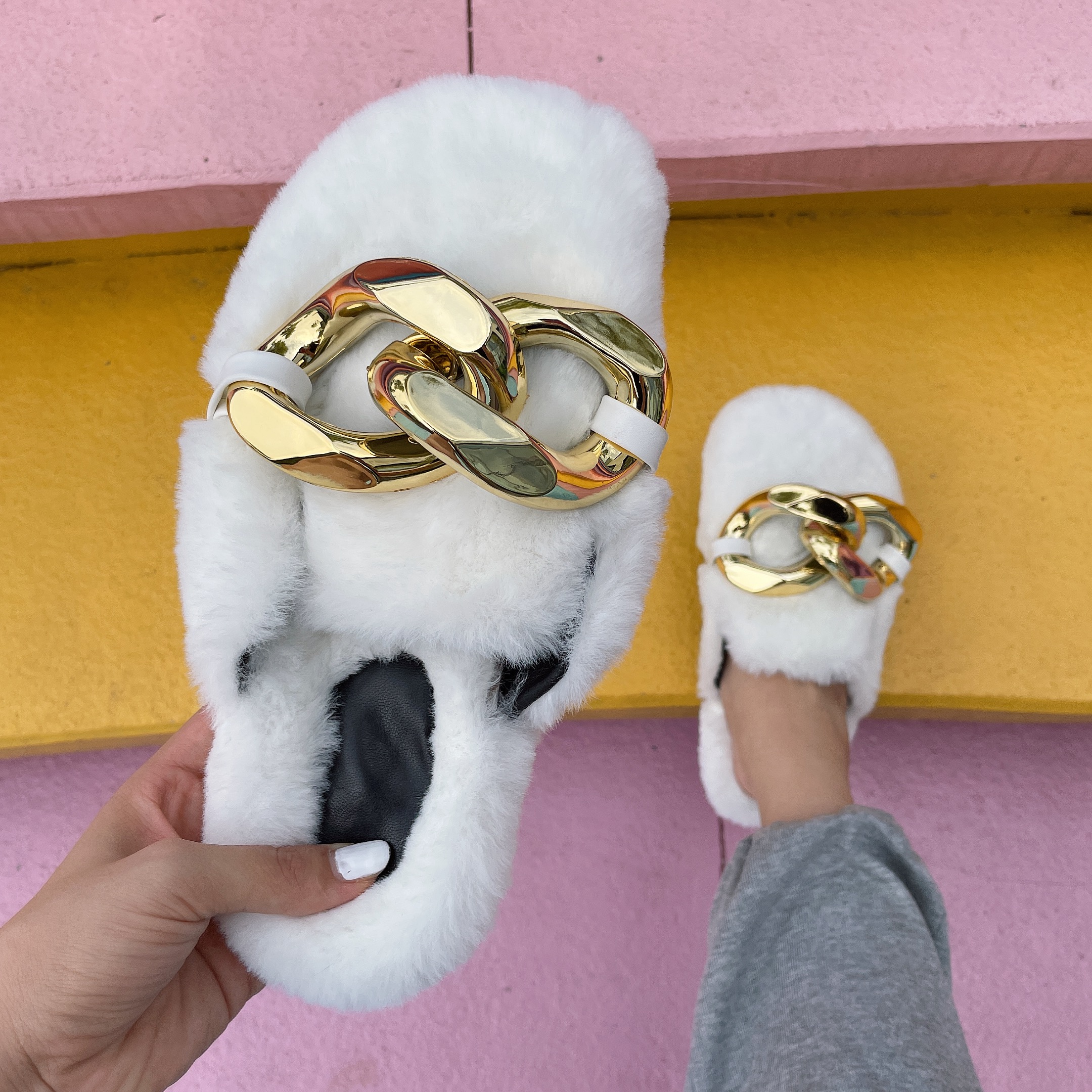 2022 Women Winter Warm Fur Slippers Plus size shoes