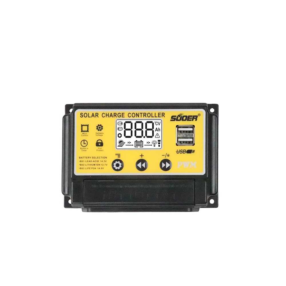 Suoer LCD Display PWM Manual Solar Charger Controller 30A 12V 24V