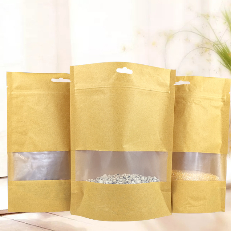 Recyclable Biodegradable Kraft Paper Ziplock Bag with Plastic Window