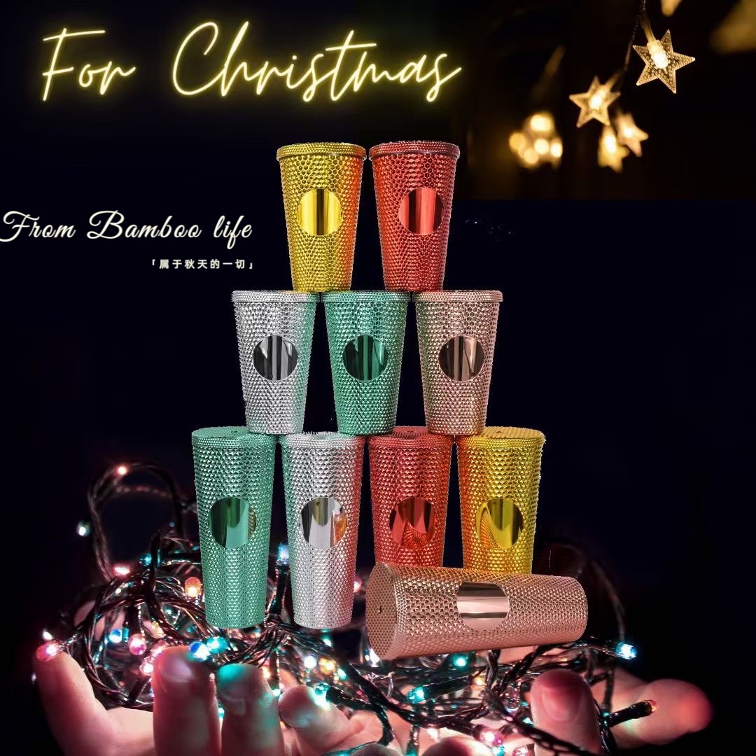 2021 New design Instragram Amazon hot sale Studded tumbler studded cup 24oz Double Wall reusable durian cup with lid and straw
