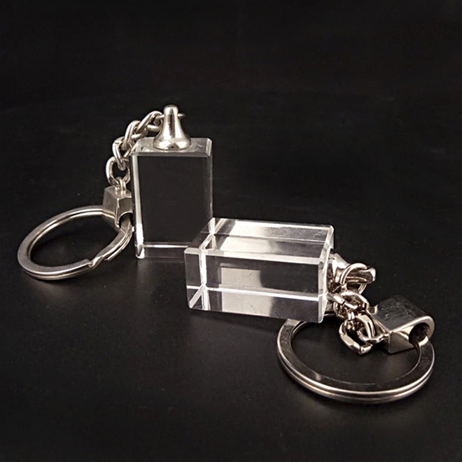 High Quality 3D Laser Engraved Cube Crystal Keychain Photo Crystal Keychain