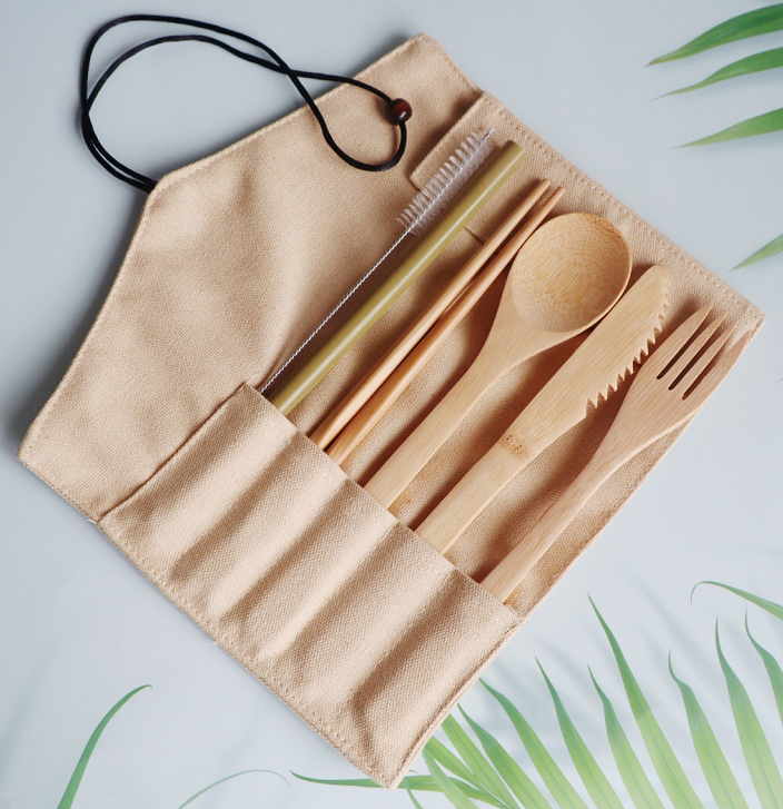 Eco-friendly travel reusable bamboo tableware cutlery set
