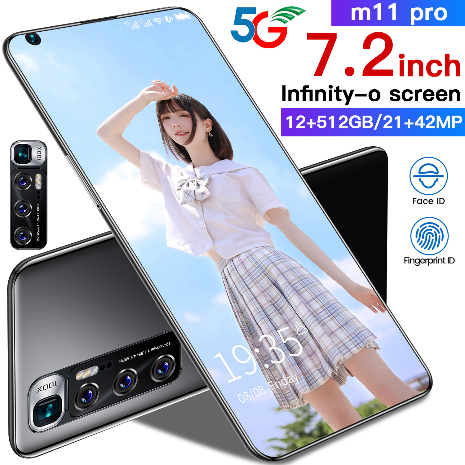 Новый дизайн M11 Pro 7,2 дюймовый телефон 12 Гб ОЗУ 512 Гб ПЗУ две карты и двойной режим ожидания 3G/4G/5G Смартфон HD Full ScreenoMobilephones