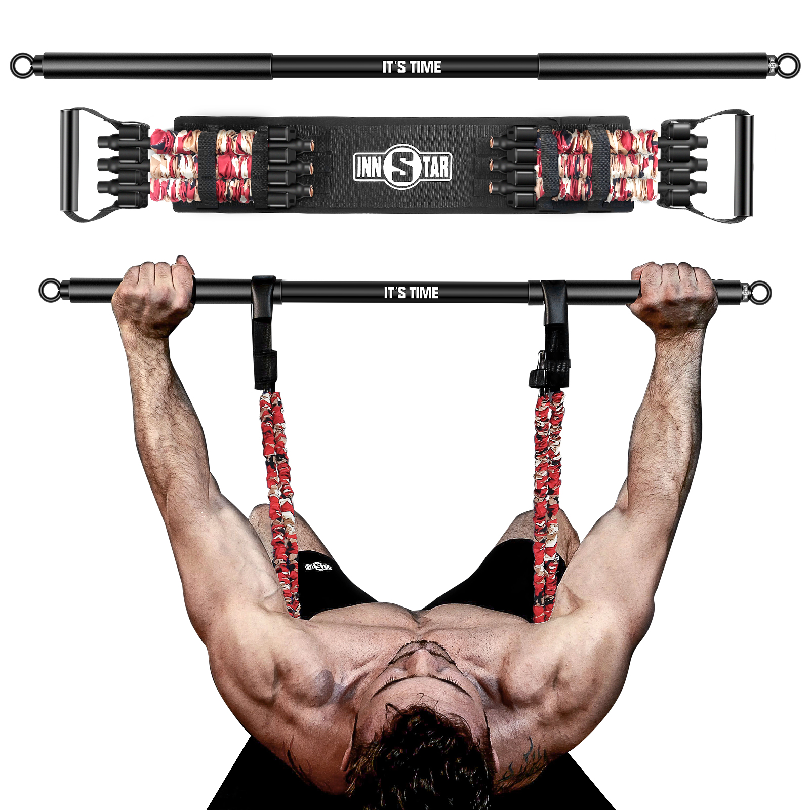 Innstar Adjustable Bench Press Push Up Resistance Bands Chest Builder grm Workout Arm Expander Resistance Training band