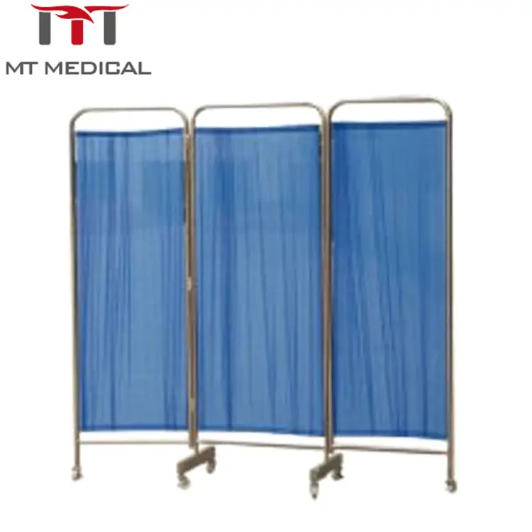MT medical movable and  foldable 3 panels stainless steel hospital ward folding screen for patient hospital bed