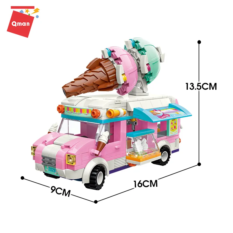 Qman Pink Ice-cream Van Building Blocks Toy building blocks for kids