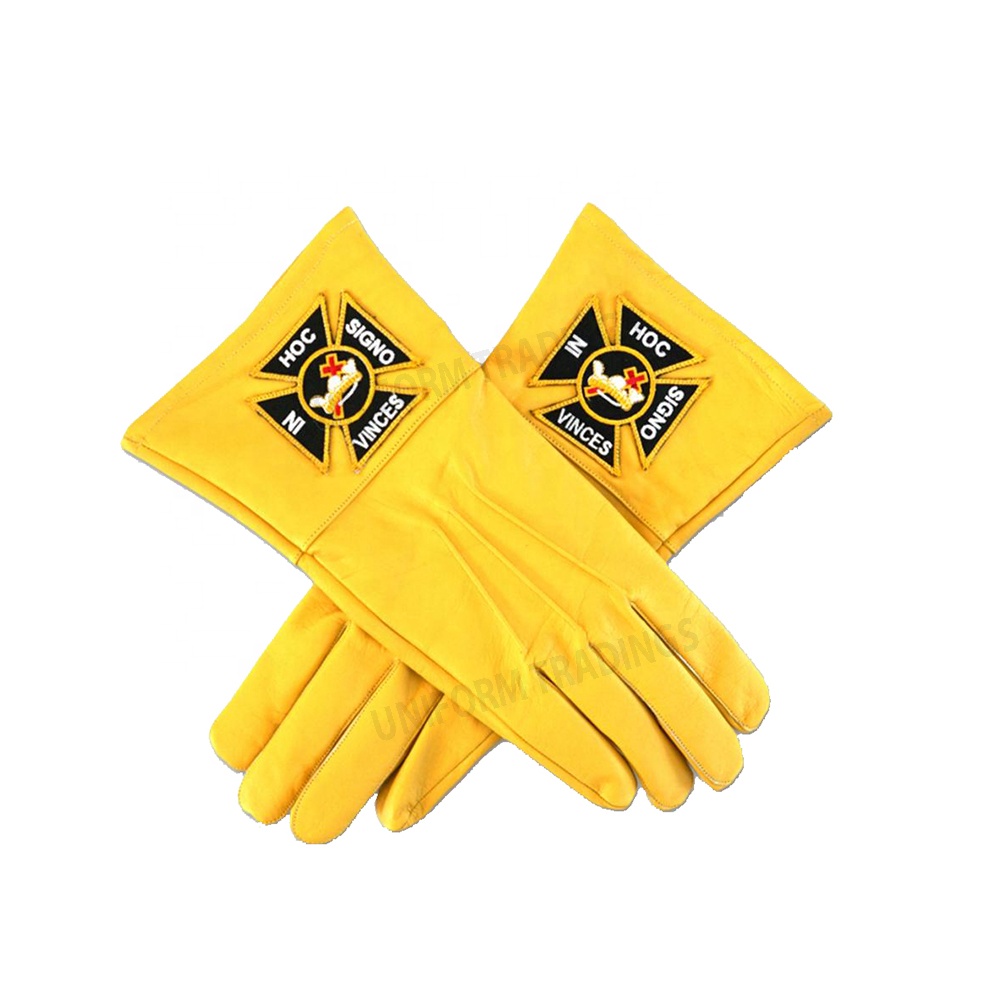High Quality Yellow Leather MASONIC FREEMASONS DRESS GLOVES