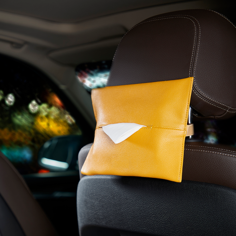 Rectangular Elastic Band PU Leather Car Tissue Box Holder Car Sun Visor Back Seat Tissue Holder Bag