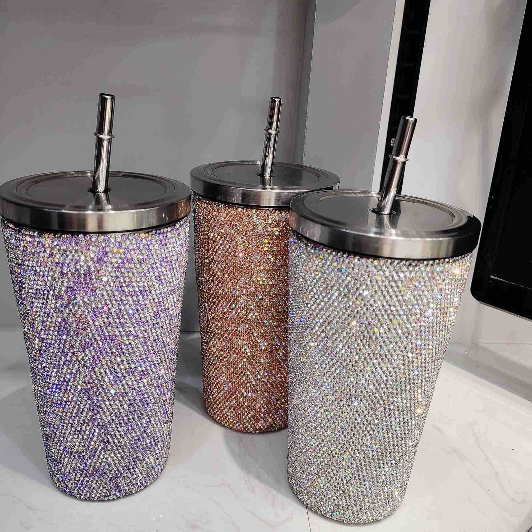 Colorful Ins souvenir 500ml Stainless steel bottle glass cup Custom Drink Bottle Bling Rhinestone diamond water bottle