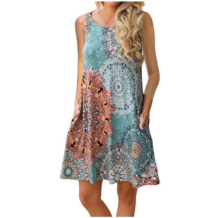 1867 MuslimQLO Print Dresses Women 2021 Sleeveless Crew Neck Woman Casual Dress Summer trending Dresses