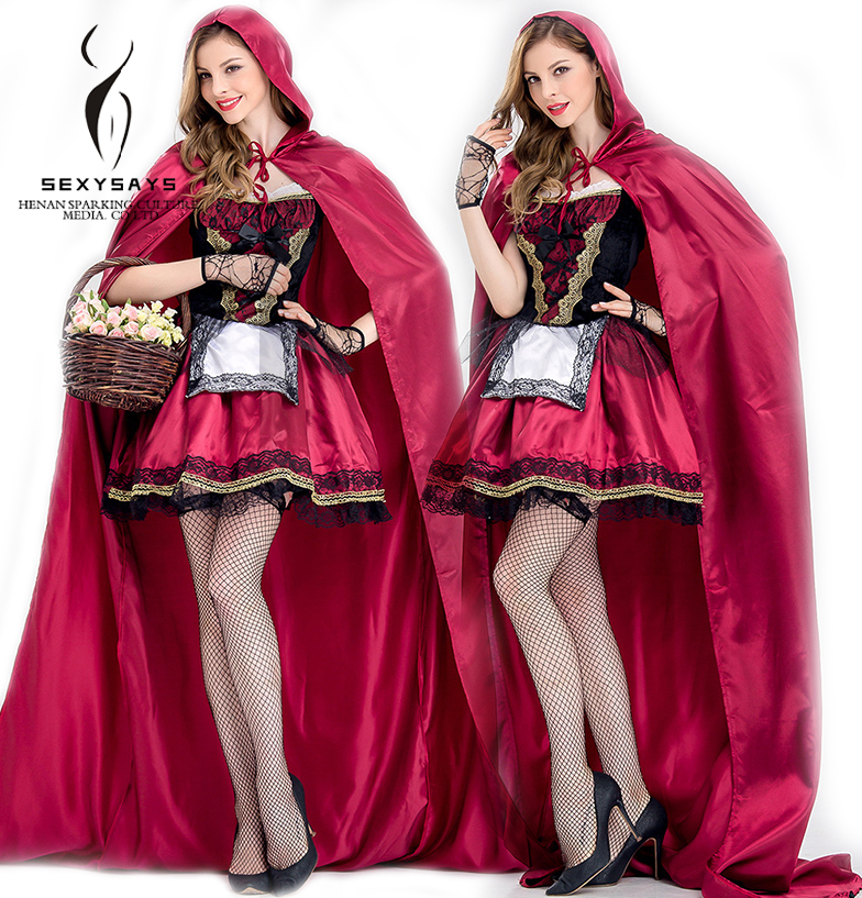 2021 new design Halloween cosplay Little red riding hood Lace Princess dress cape sexy Party costumes
