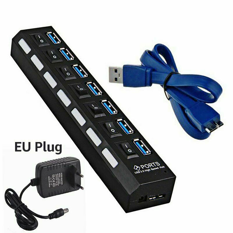 4/7-порт USB 3,0 концентратор с отдельными выключателями питания и светодиоды адаптер питания
