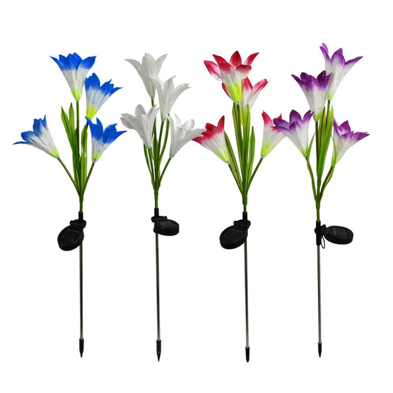 Dropshipping 4 Pack 80cm Lily Outdoor Solar Light 4leds with White Light IP65 Waterproof Light Control Garden Decoration