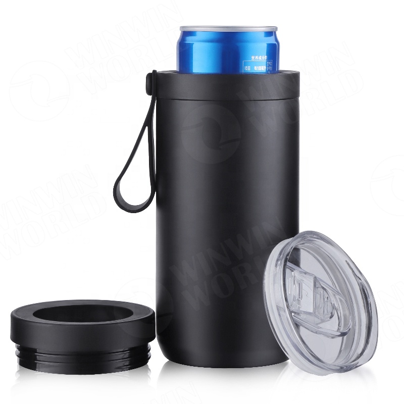 Outdoor Barbecue Essentials 4 in 1 12oz Slim Double walled Stainless Steel Insulated Drink Bottle Can Cooler Tumbler With lid