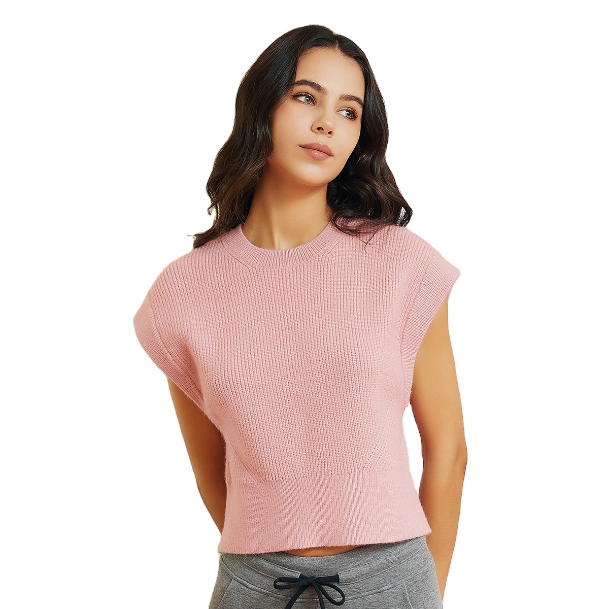 Women's Basic Round Neck Sleeveless High Low Pullover Knit Sweater Vest