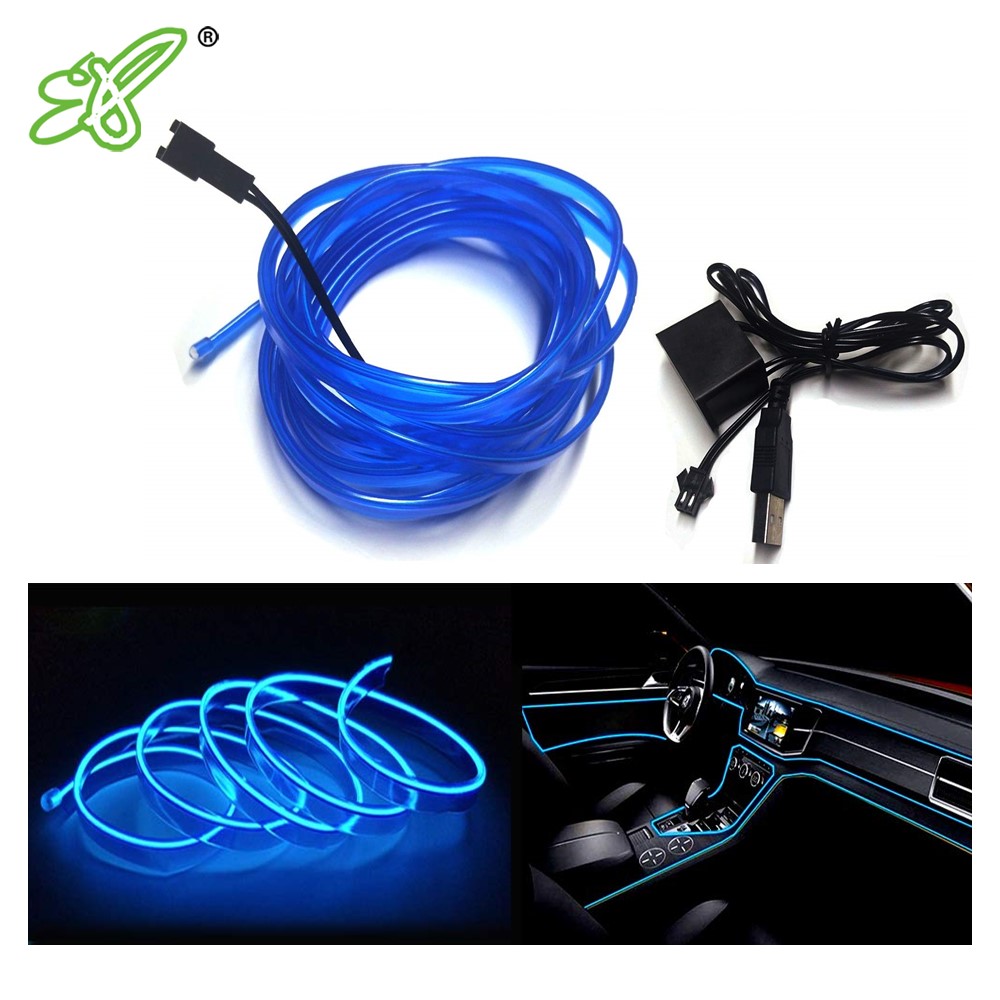 Светодиодная лента EL Wire для салона автомобиля, USB неоновая светящаяся лента El Wire с 6 мм прошитыми краями, комплекты окружающего освещения для автомобиля, сада