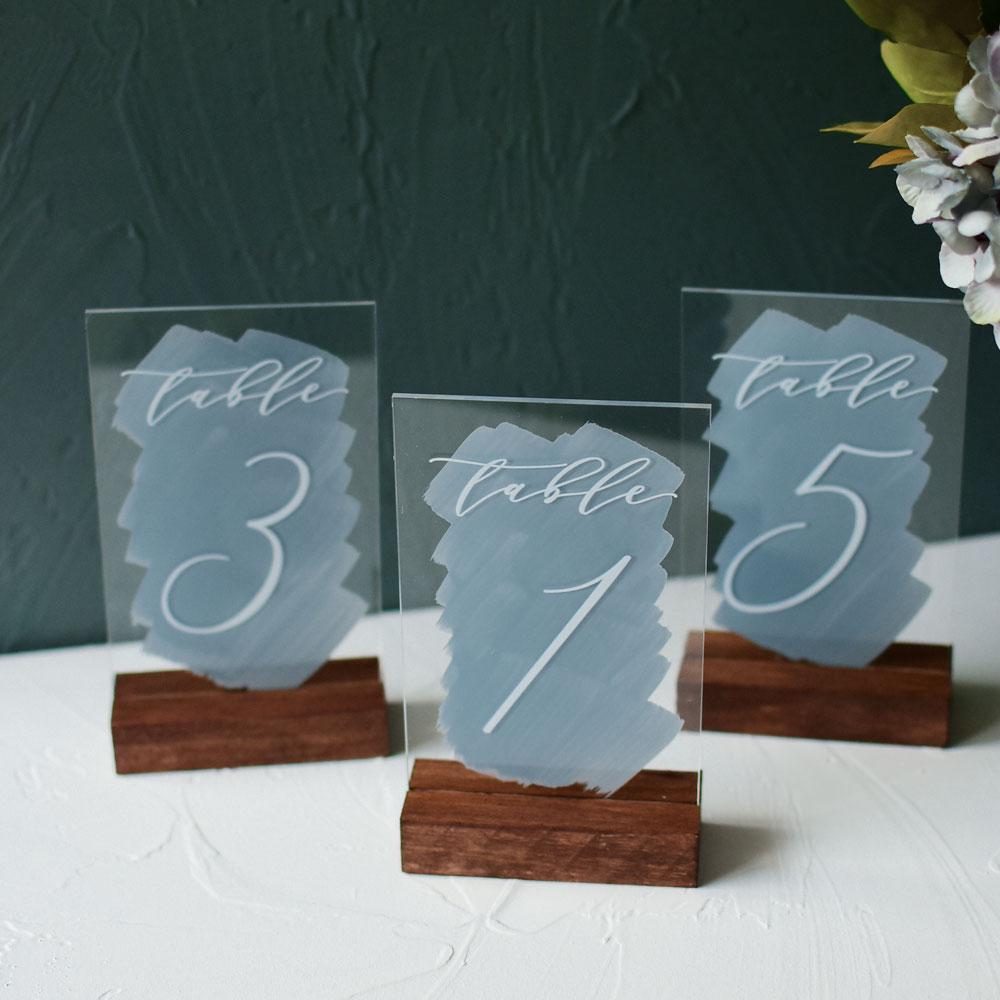 Customize wedding decoration acrylic number table sign with wood holder wedding supplies wedding cards acrylic