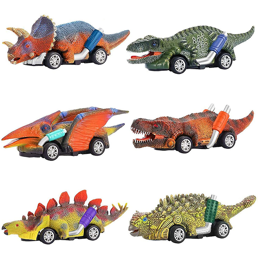 2021 amazon hot sale dinosaur pull back car 6pcs mini animal pull back car toys