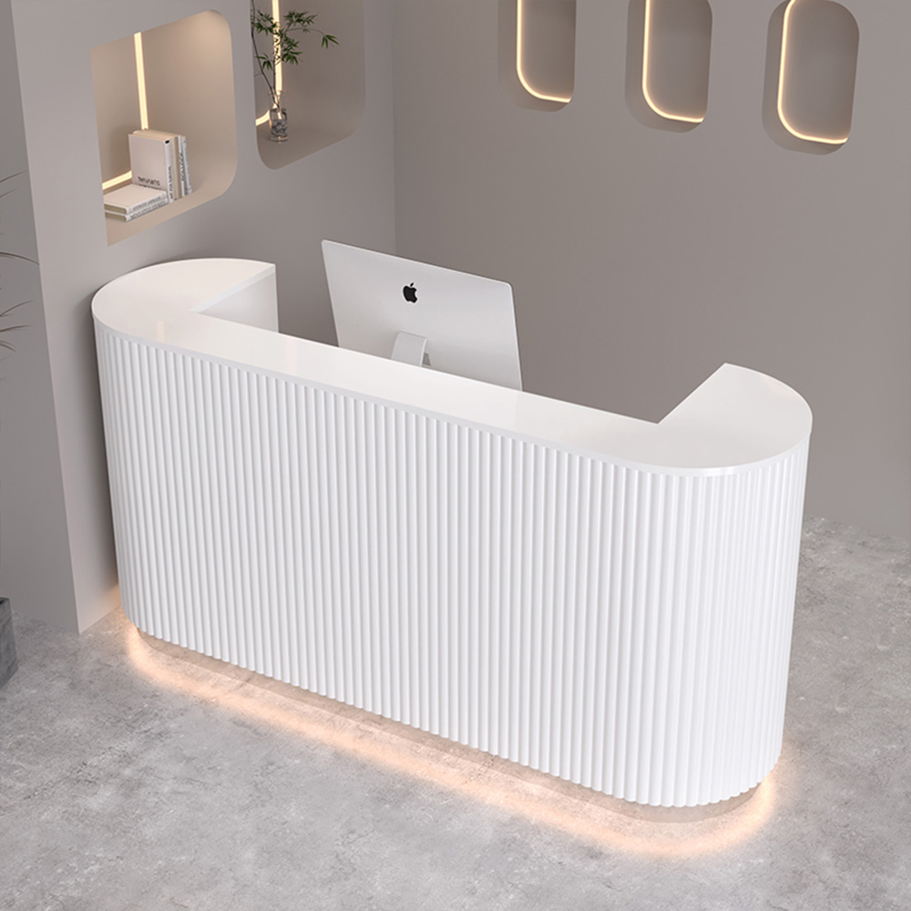 Modern White Wooden Reception Desk with Cashier Counter for Hotels and Offices